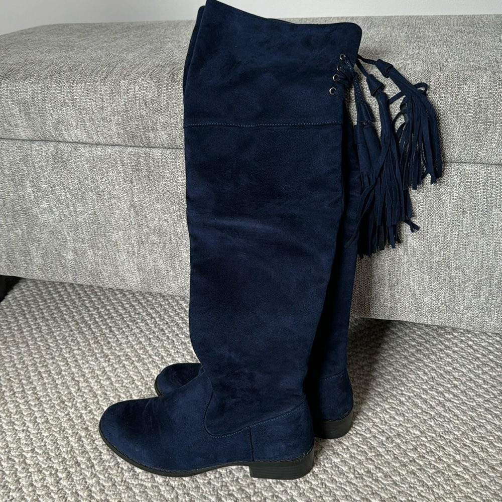 Over the knee faux suede boots with tassels